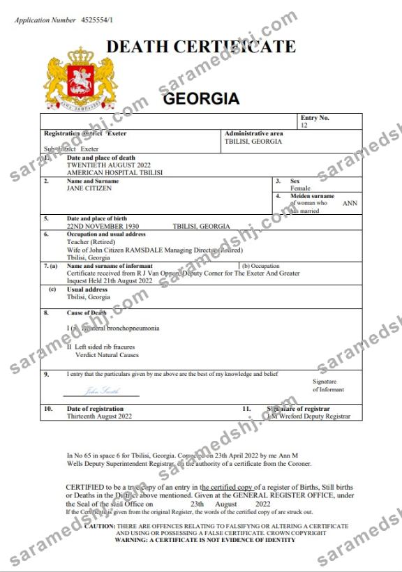 Georgia vital record death certificate Word and PDF